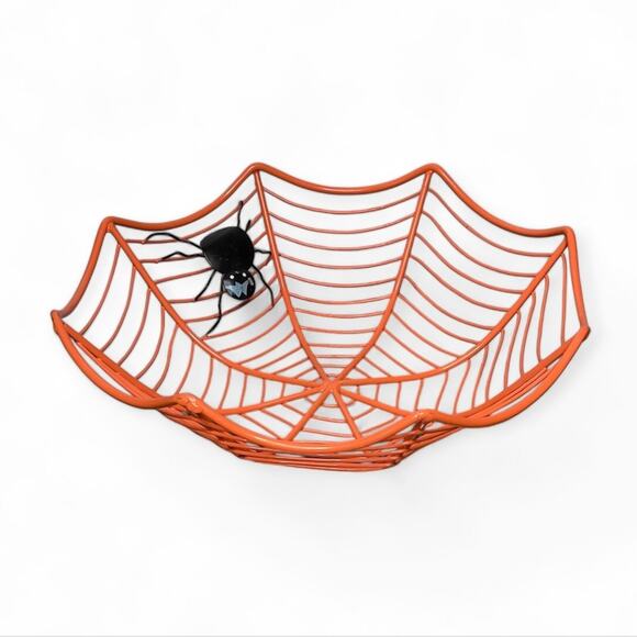 Orange Metal Spiderweb Halloween Candy Bowl Dish - Picture 12 of 12